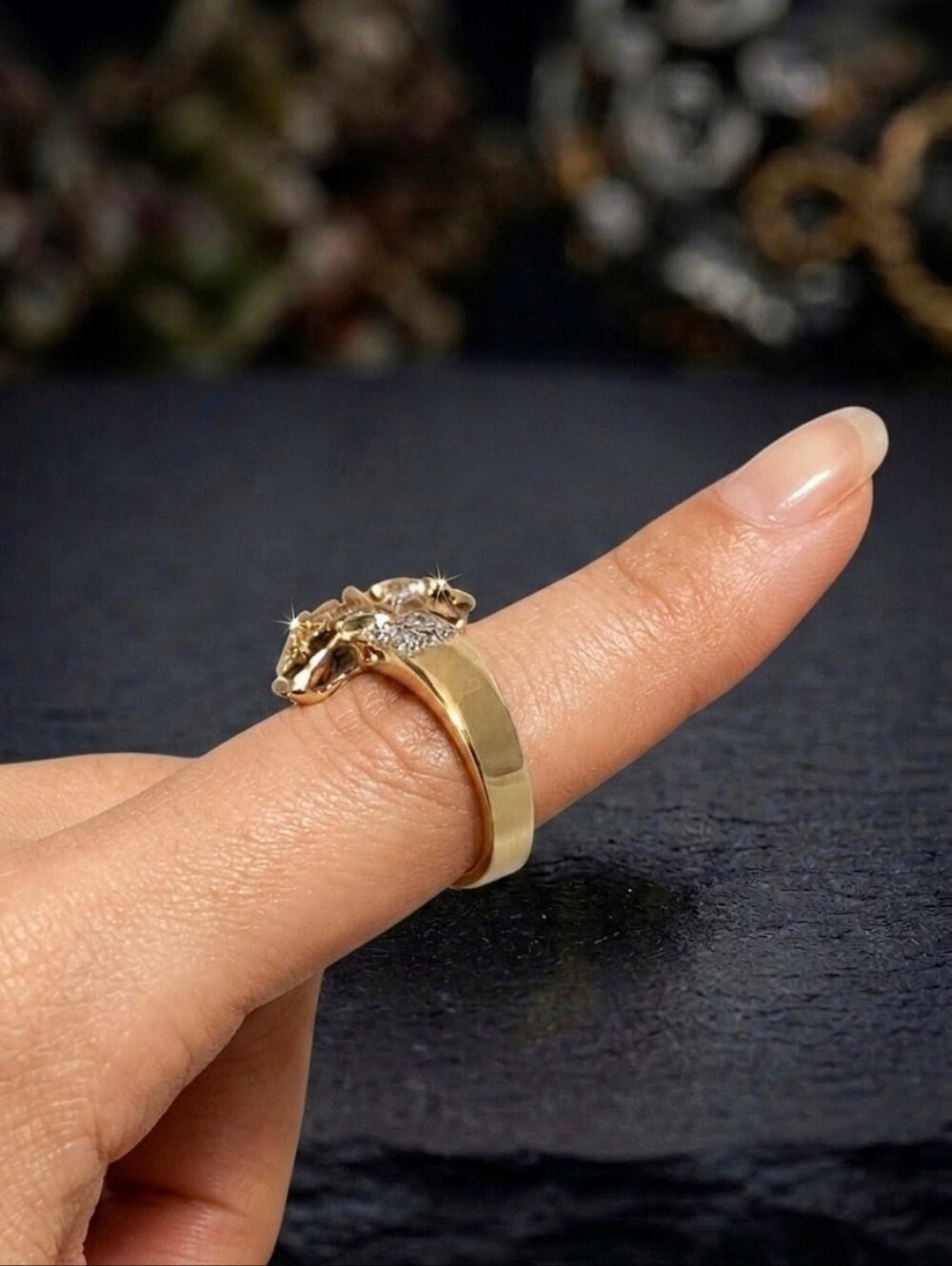 Vintage Y2K Butterfly Cocktail Ring | 14K Gold Citrine Swarovski Crystals - Picture 4 of 6